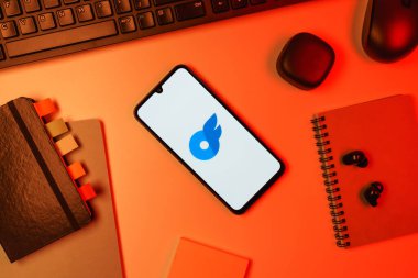 Prag, Çek Cumhuriyeti - 10 21 2024: Yüzeyde Onlyfan logosunu gösteren akıllı telefon.