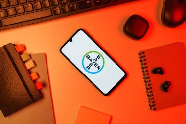 Prag, Çek Cumhuriyeti - 10 21 2024: Bayer logosunu gösteren akıllı telefon.