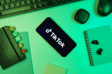 Prag, Çek Cumhuriyeti - 10 21 2024: Tiktok logosunu gösteren akıllı telefon.