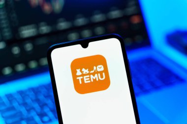 Prag, Çek Cumhuriyeti - 10 21 2024: Temu logosunu gösteren akıllı telefon.