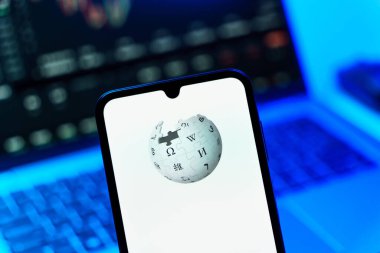 Prag, Çek Cumhuriyeti - 10 21 2024: Wikipedia logosunu gösteren akıllı telefon.