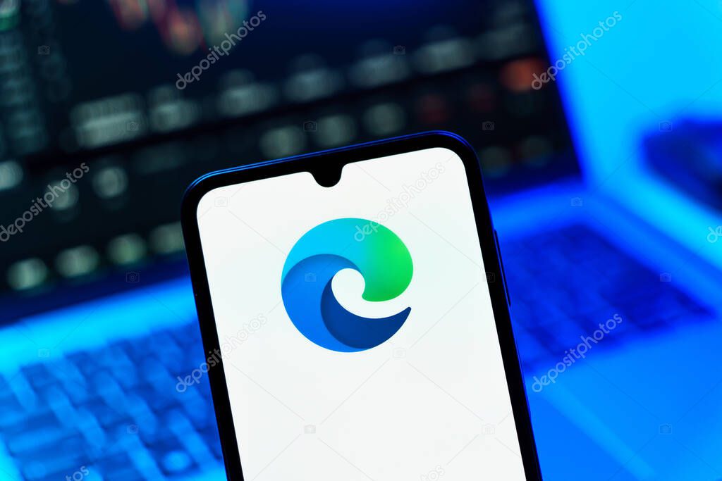 Prague, Czechia - 10 21 2024: Smartphone on surface showing Edge logo.