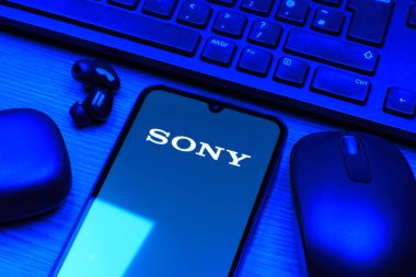 Prag, Çek Cumhuriyeti - 10 21 2024: Sony logosunu gösteren akıllı telefon.