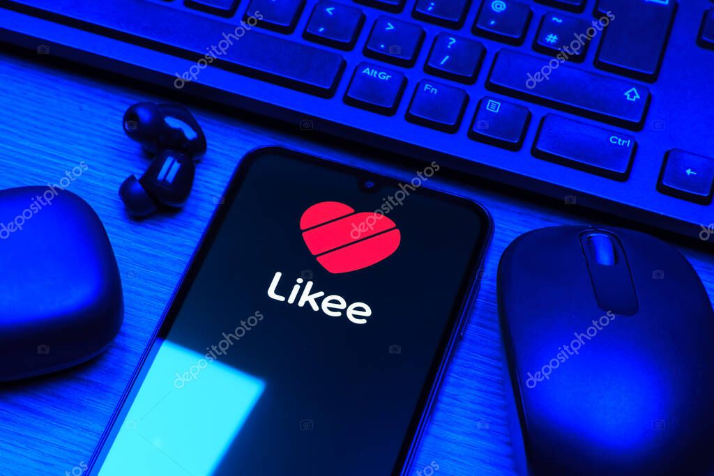 Prague, Czechia - 10 21 2024: Smartphone on surface showing Likee logo.