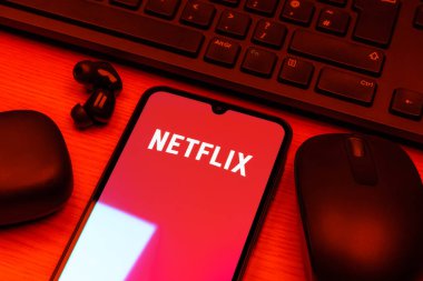 Prag, Çek Cumhuriyeti - 10 21 2024: Netflix logosunu gösteren akıllı telefon.