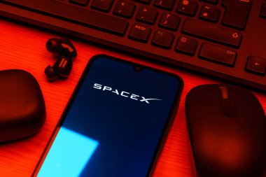 Prag, Çek Cumhuriyeti - 10 21 2024: SpaceX logosunu gösteren akıllı telefon.