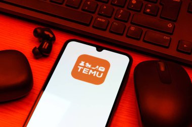 Prag, Çek Cumhuriyeti - 10 21 2024: Temu logosunu gösteren akıllı telefon.
