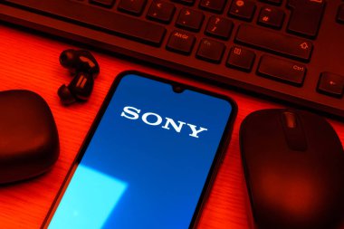 Prag, Çek Cumhuriyeti - 10 21 2024: Sony logosunu gösteren akıllı telefon.