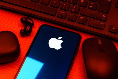 Prag, Çek Cumhuriyeti - 10 21 2024: Apple logosunu gösteren akıllı telefon.