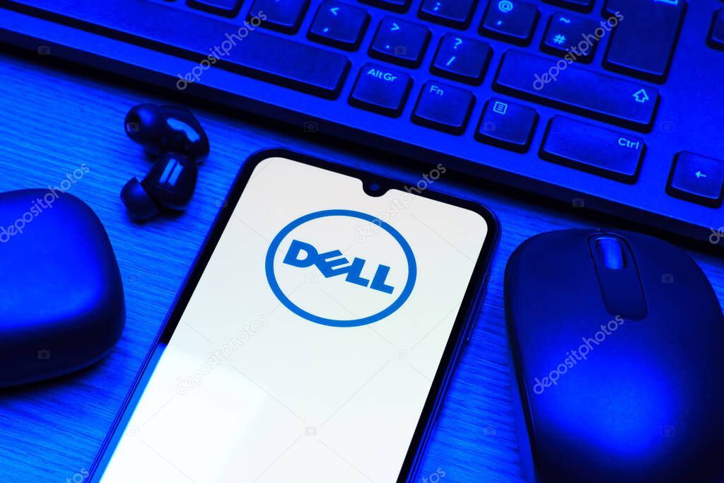 Prague, Czechia - 10 21 2024: Smartphone on surface showing Dell logo.