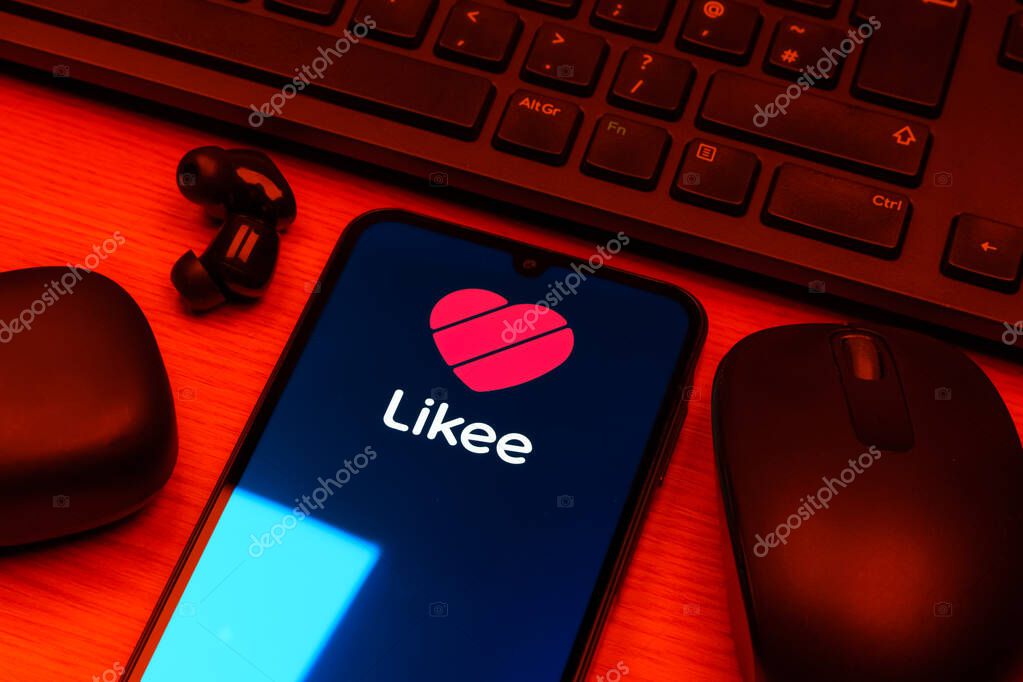 Prague, Czechia - 10 21 2024: Smartphone on surface showing Likee logo.