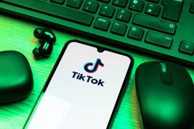 Prag, Çek Cumhuriyeti - 10 21 2024: Tiktok logosunu gösteren akıllı telefon.