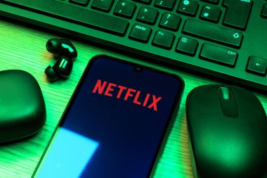 Prag, Çek Cumhuriyeti - 10 21 2024: Netflix logosunu gösteren akıllı telefon.