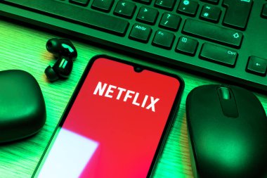 Prag, Çek Cumhuriyeti - 10 21 2024: Netflix logosunu gösteren akıllı telefon.