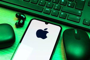 Prag, Çek Cumhuriyeti - 10 21 2024: Apple logosunu gösteren akıllı telefon.