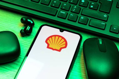 Prag, Çek Cumhuriyeti - 10 21 2024: Kabuk logosunu gösteren akıllı telefon.