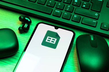 Prag, Çek Cumhuriyeti - 10 21 2024: Google Sheets logosunu gösteren akıllı telefon.