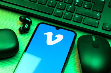 Prag, Çek Cumhuriyeti - 10 21 2024: Vimeo logosunu gösteren akıllı telefon.