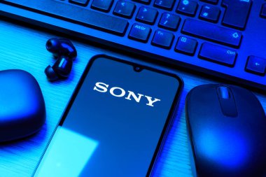 Prag, Çek Cumhuriyeti - 10 21 2024: Sony logosunu gösteren akıllı telefon.