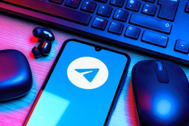 Prag, Çek Cumhuriyeti - 10 21 2024: Telgraf logosunu gösteren akıllı telefon.