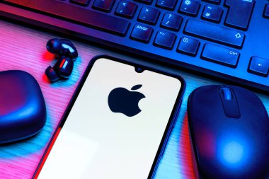 Prag, Çek Cumhuriyeti - 10 21 2024: Apple logosunu gösteren akıllı telefon.