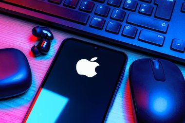 Prag, Çek Cumhuriyeti - 10 21 2024: Apple logosunu gösteren akıllı telefon.