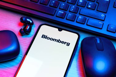 Prag, Çek Cumhuriyeti - 10 21 2024: Bloomberg logosunu gösteren akıllı telefon.