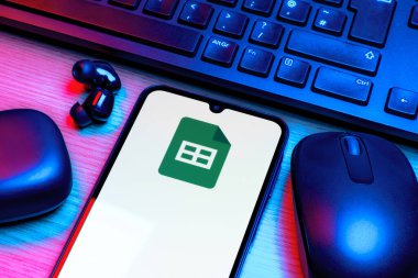 Prag, Çek Cumhuriyeti - 10 21 2024: Google Sheets logosunu gösteren akıllı telefon.