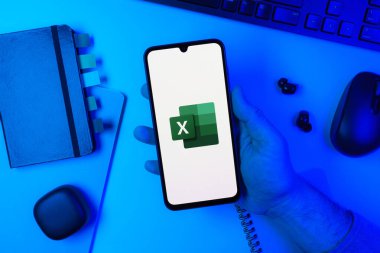 Prag, Çek Cumhuriyeti - 10 21 2024: Excel logosunu gösteren akıllı telefon.