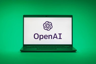 Prag, Çek Cumhuriyeti - 02 21 2025: OpenAI logosunu gösteren dizüstü bilgisayar.