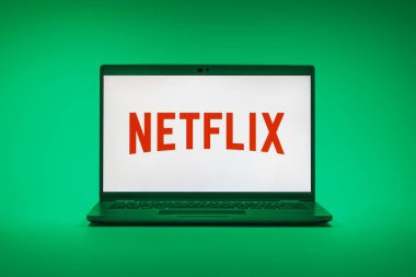 Prag, Çek Cumhuriyeti - 02 21 2025: Netflix logosunu gösteren dizüstü bilgisayar.