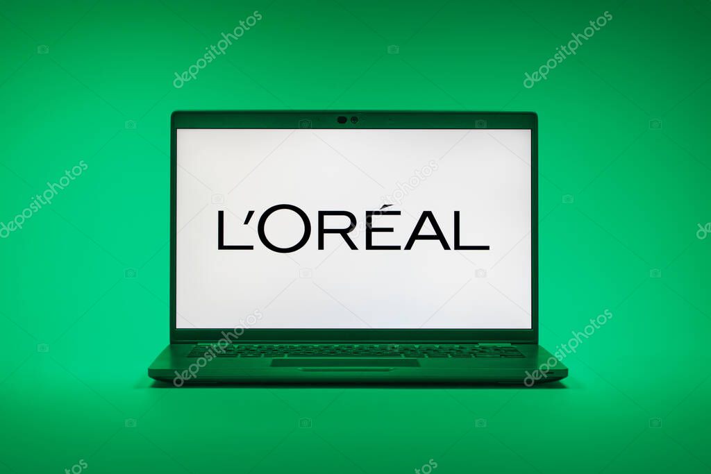 Prague, Czechia - 02 21 2025: Laptop on surface showing L'Oreal logo.