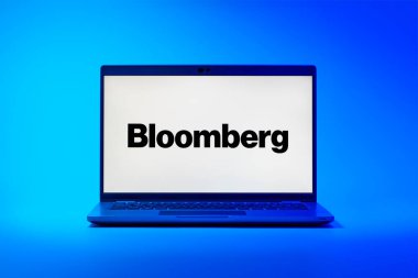 Prag, Çek Cumhuriyeti - 02 21 2025: Bloomberg logosunu gösteren dizüstü bilgisayar.