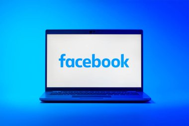Prag, Çek Cumhuriyeti - 02 21 2025: Facebook logosunu gösteren dizüstü bilgisayar.