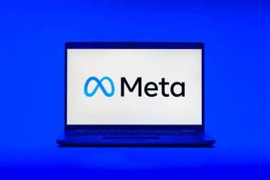 Prag, Çek Cumhuriyeti - 02 21 2025: Meta logosunu gösteren dizüstü bilgisayar.