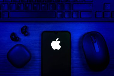 Prag, Çek Cumhuriyeti - 10 21 2024: Apple logosunu gösteren akıllı telefon.