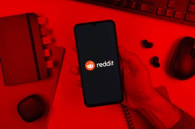 Prag, Çek Cumhuriyeti - 10 21 2024: Reddit logosunu gösteren akıllı telefon.