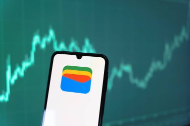 Prag, Çek Cumhuriyeti - 10 21 2024: Google Cüzdan logosunu gösteren akıllı telefon.