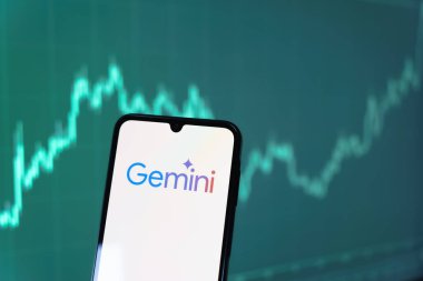 Prag, Çek Cumhuriyeti - 10 21 2024: Gemini logosunu gösteren akıllı telefon.