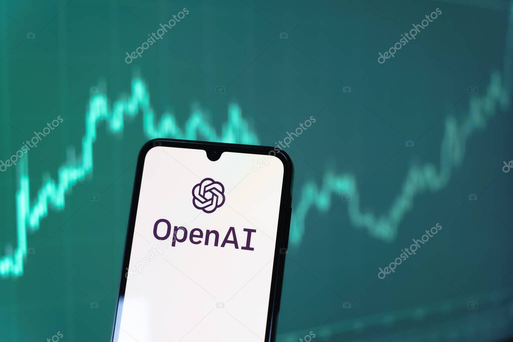 Prague, Czechia - 10 21 2024: Smartphone on surface showing OpenAI logo.