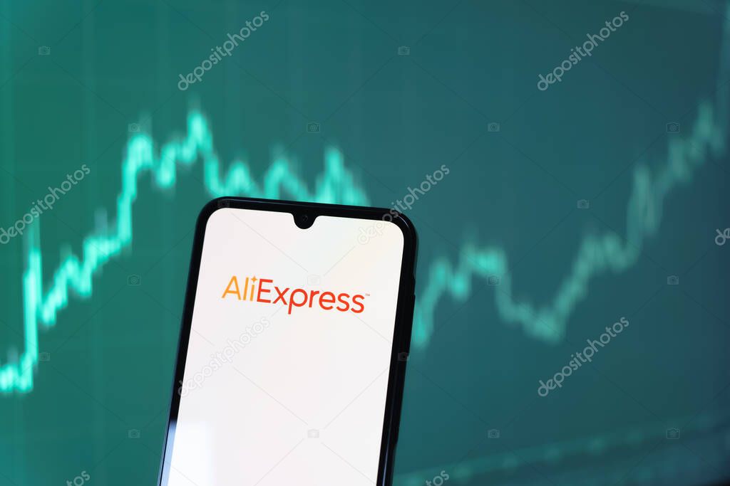 Prague, Czechia - 10 21 2024: Smartphone on surface showing AliExpress logo.