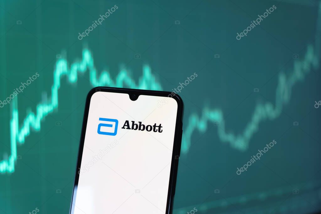 Prague, Czechia - 10 21 2024: Smartphone on surface showing Abbott Laboratories logo.