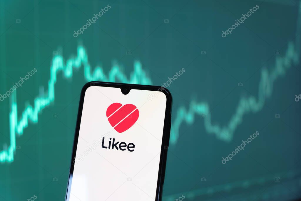 Prague, Czechia - 10 21 2024: Smartphone on surface showing Likee logo.