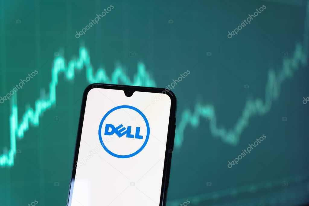 Prague, Czechia - 10 21 2024: Smartphone on surface showing Dell logo.