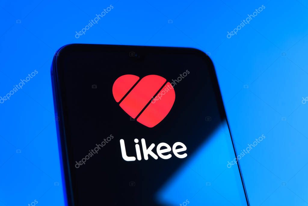 Prague, Czechia - 10 21 2024: Smartphone on surface showing Likee logo.