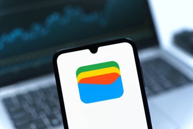 Prag, Çek Cumhuriyeti - 05 08 2025: Google Cüzdan logosunu gösteren akıllı telefon.