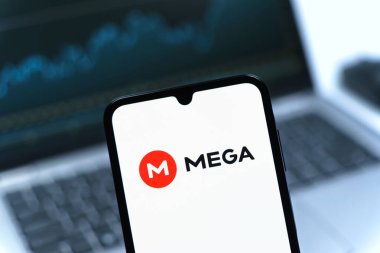 Prag, Çek Cumhuriyeti - 05 08 2025: Mega logosunu gösteren akıllı telefon.