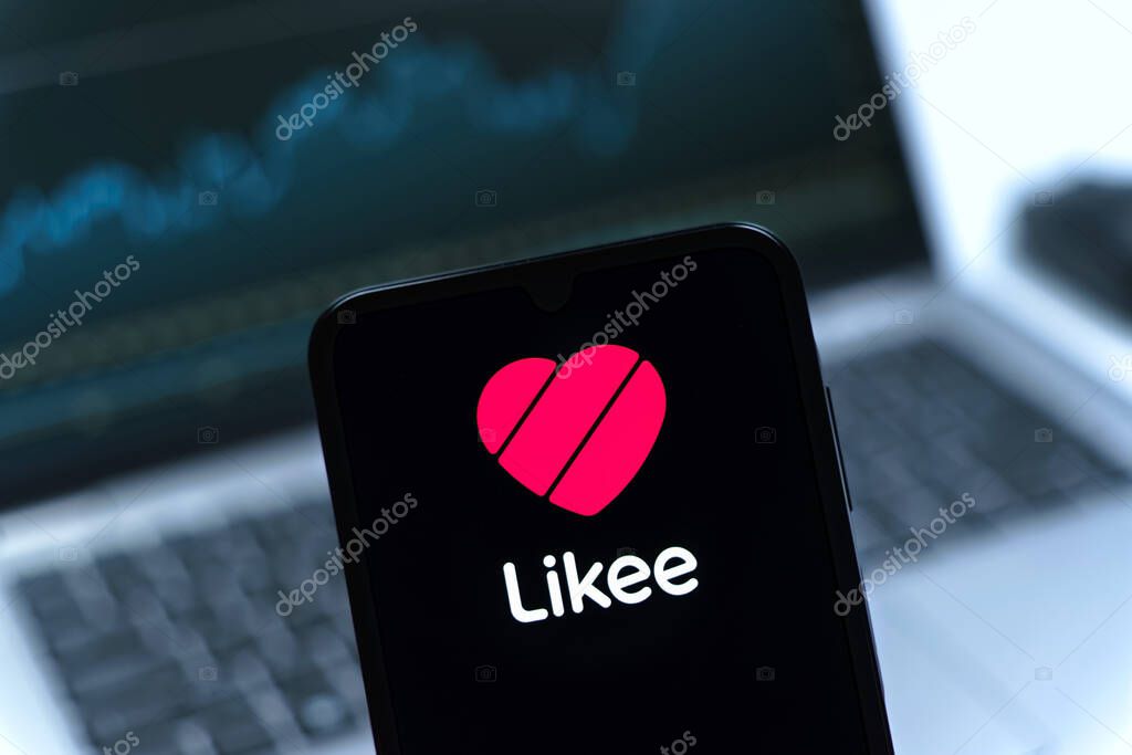 Prague, Czechia - 05 08 2025: Smartphone on surface showing Likee logo.