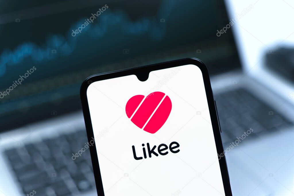 Prague, Czechia - 05 08 2025: Smartphone on surface showing Likee logo.