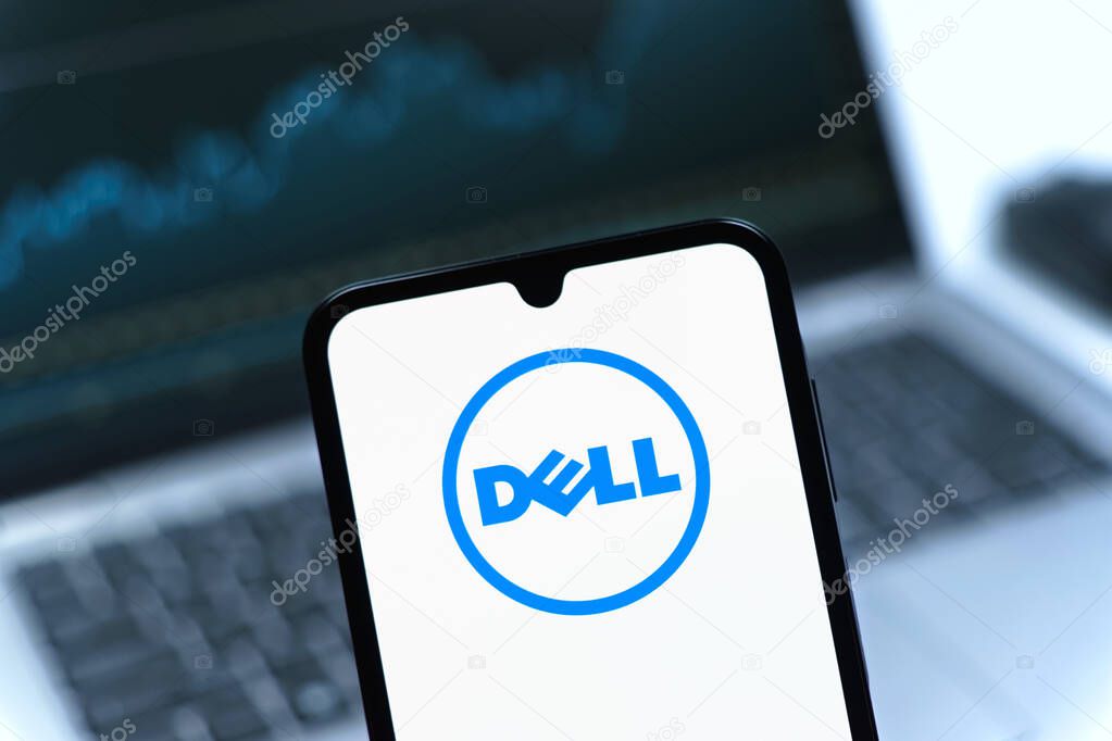 Prague, Czechia - 05 08 2025: Smartphone on surface showing Dell logo.